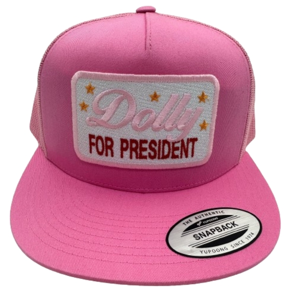 Dolly For President Embroidered patch Flat Bill Trucker Mesh Snapback Cap Hat - Picture 2 of 5